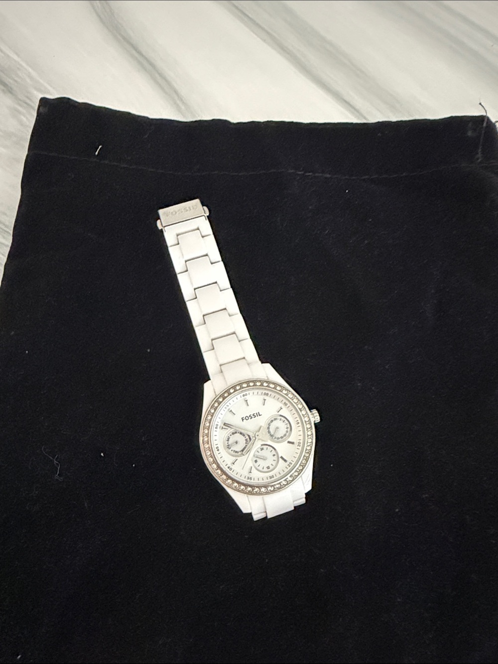 Fossil White Men’s Ceramic Chronograph Watch with Silver Accents
